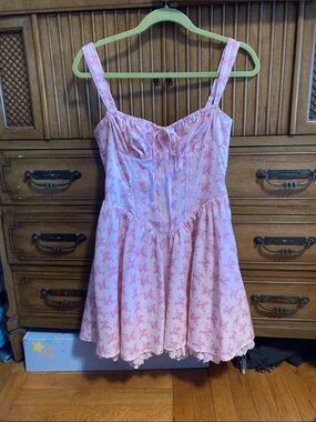 RARERAW Pink Floral Corset Mini Dress with Lace Trim